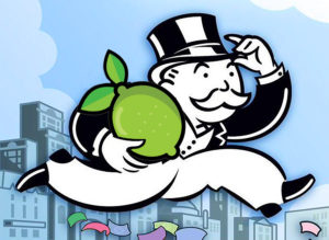 Rich Uncle Pennybags stealing limes